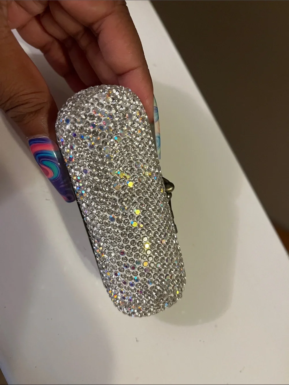 Vintage Crystal Rhinestone Lipstick Holder- Silver